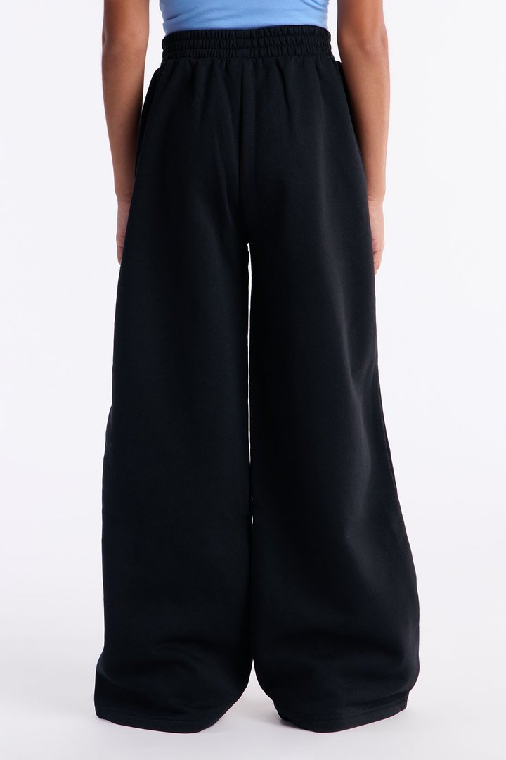 Mini Von Dutch Logo Fleece Wide Leg Pants - Black