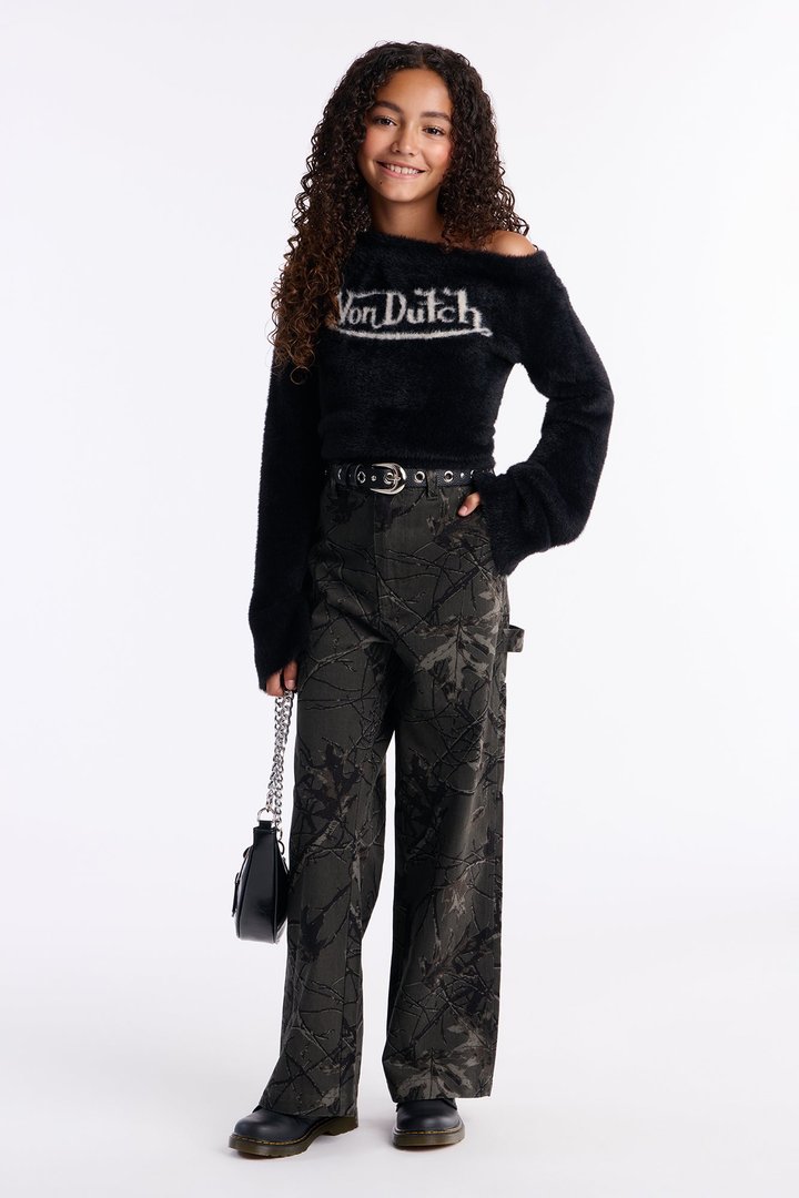 Mini Von Dutch Fuzzy One Shoulder Top - Black