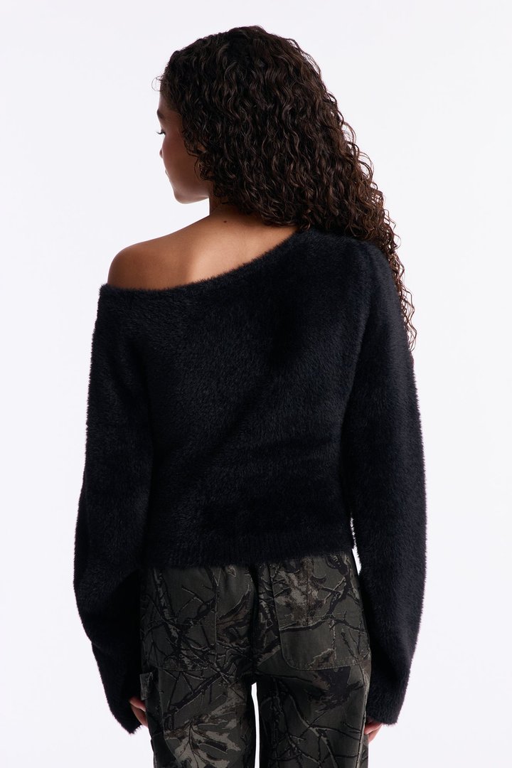 Mini Von Dutch Fuzzy One Shoulder Top - Black