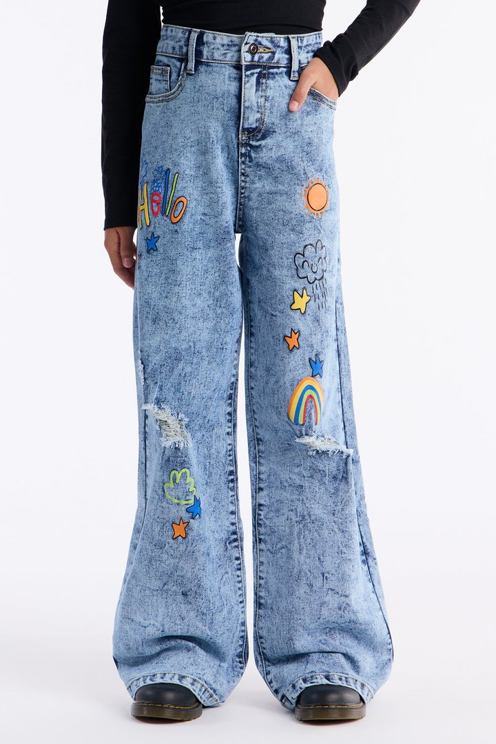Mini Artsy Girl Wide Leg Jeans - Light Wash