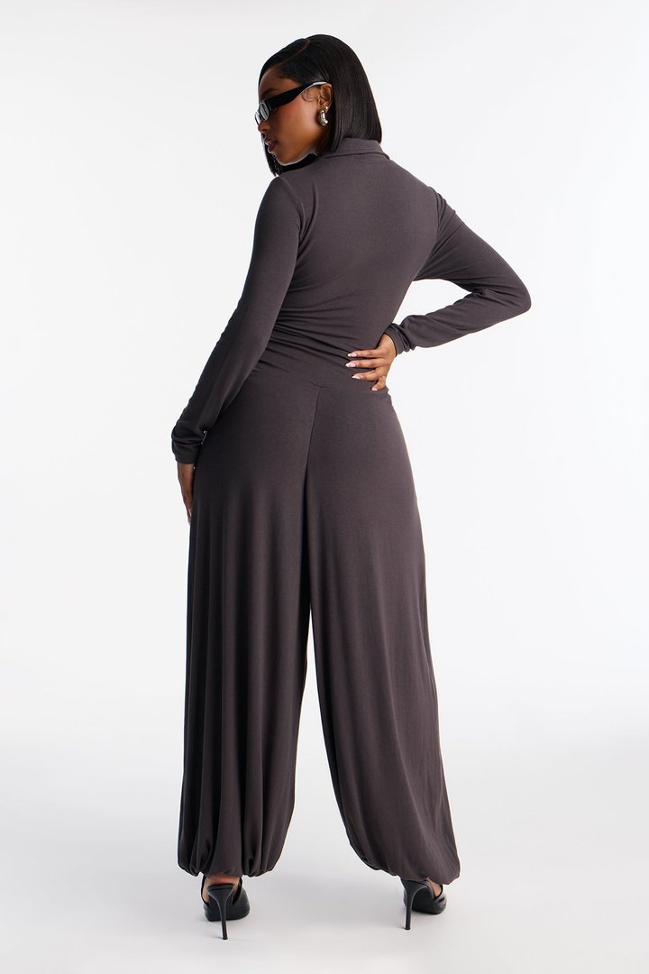 Catching The Vibes Balloon Wide Leg Jumpsuit - Charcoal