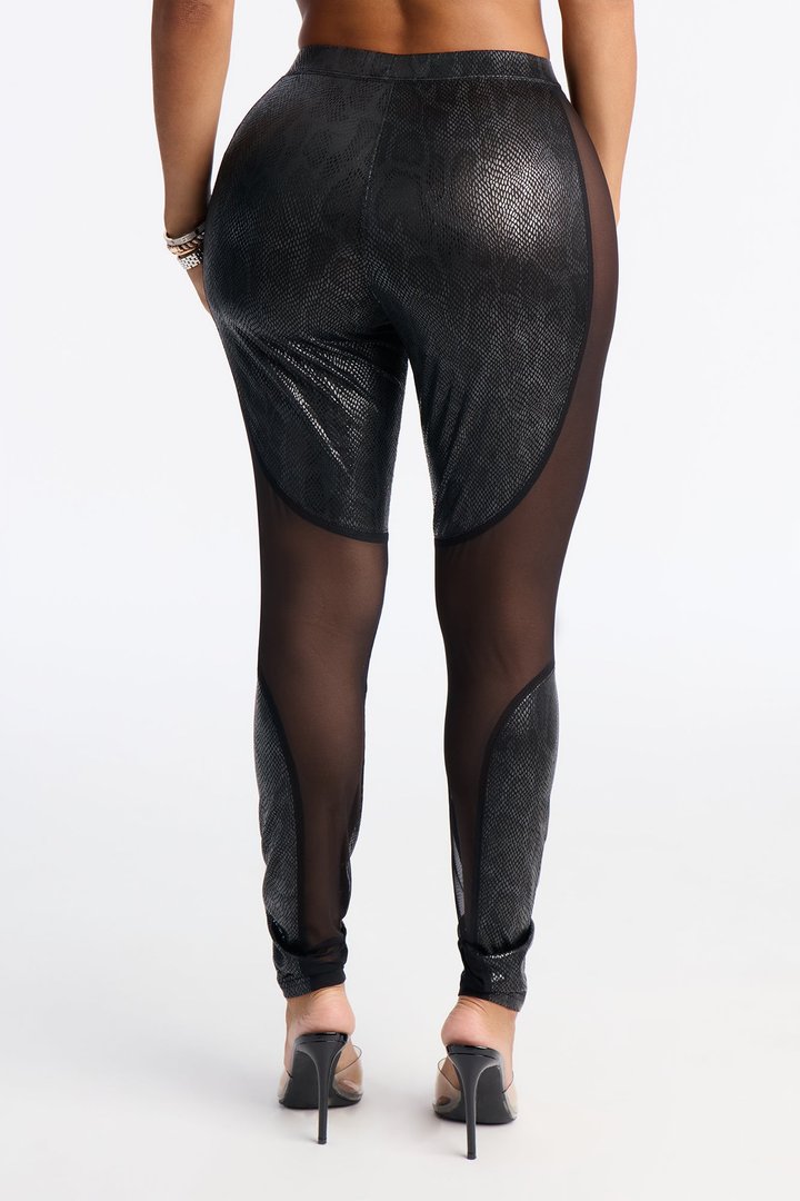 Sadie Mid Rise Mesh Cut Out Coated Legging - Black