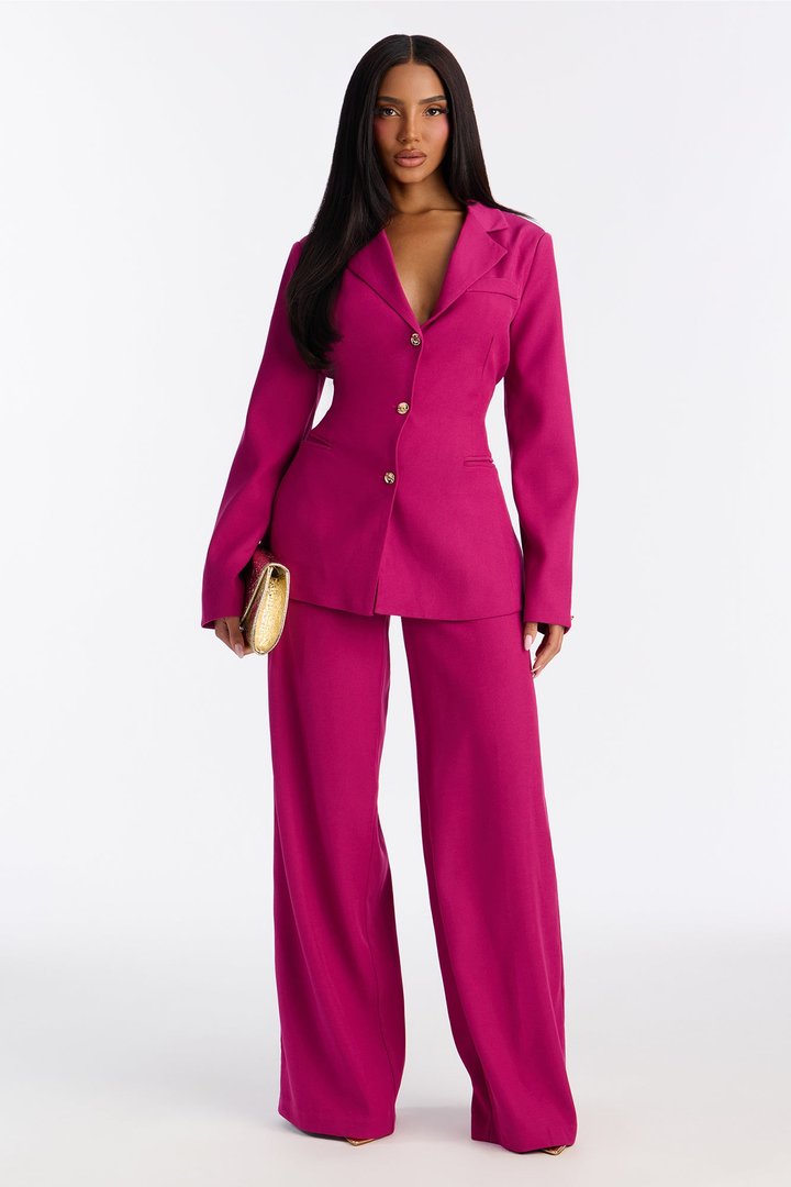 Jaymee Adjustable Waist Blazer Pant Set - Magenta