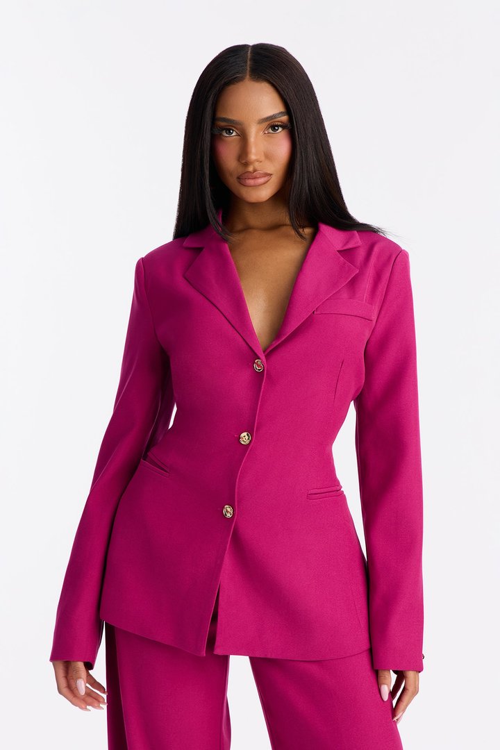 Jaymee Adjustable Waist Blazer Pant Set - Magenta