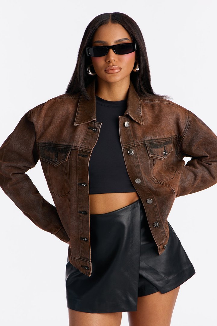 Abilene Coated Denim Trucker Jacket - Brown
