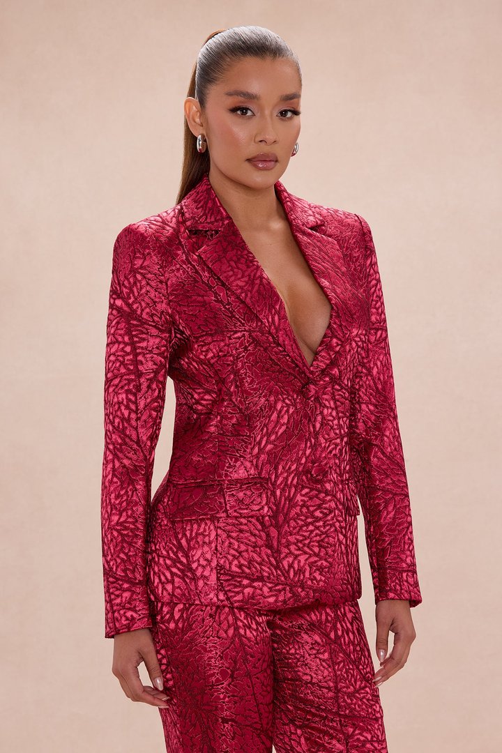 Blaire Jacquard Blazer Pant Set - Burgundy/combo