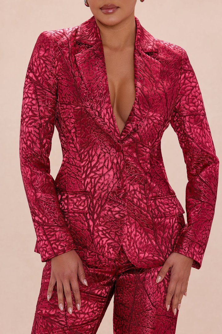 Blaire Jacquard Blazer Pant Set - Burgundy/combo
