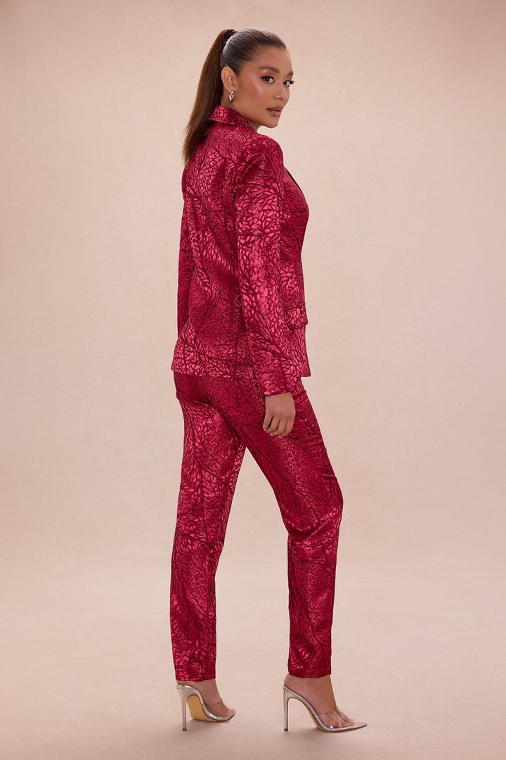 Blaire Jacquard Blazer Pant Set - Burgundy/combo