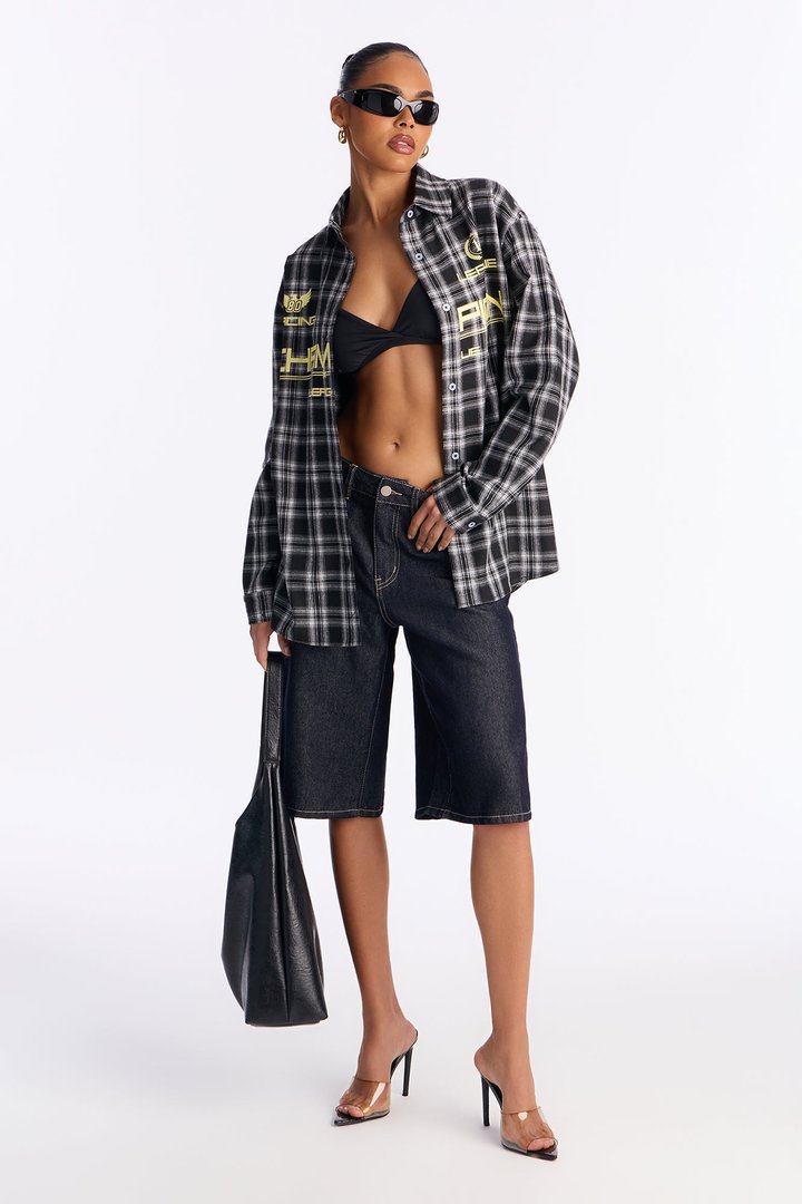 Racing Champion Plaid Long Sleeve Shirt - Black/Yellow