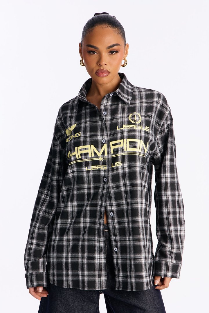 Racing Champion Plaid Long Sleeve Shirt - Black/Yellow