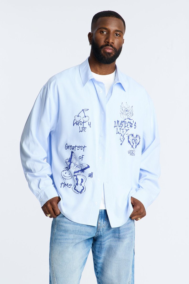 Testament Pinstripe Button Up Shirt - Light Blue