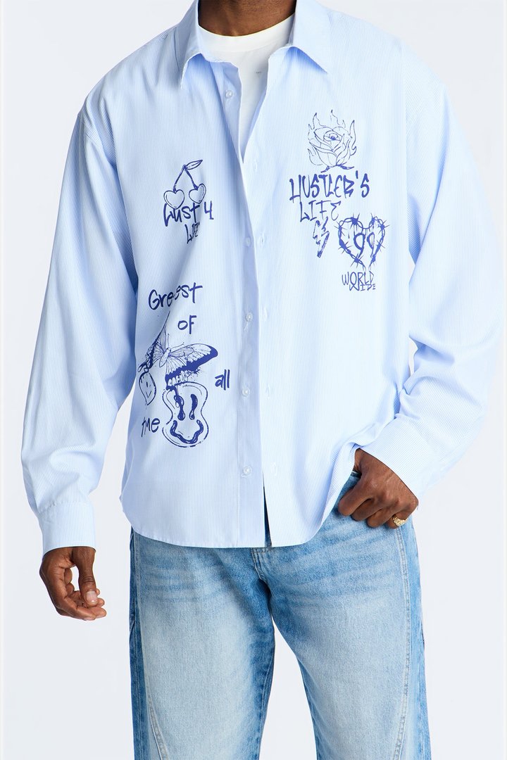 Testament Pinstripe Button Up Shirt - Light Blue