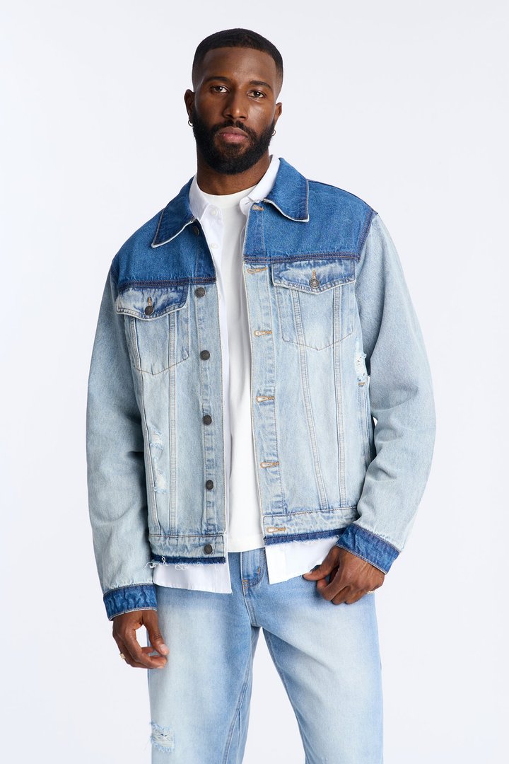 Ruthless Back Hit Denim Trucker Jacket - Light Blue Wash