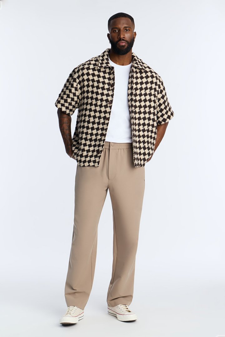 Boxy Cropped Mosaic Button Up Shirt - Brown