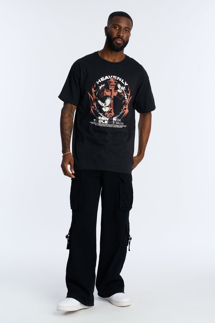 Heavenly Born Foil Print Short Sleeve Tee - Black