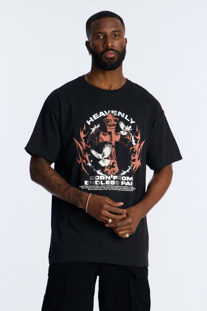 Heavenly Born Foil Print Short Sleeve Tee - Black