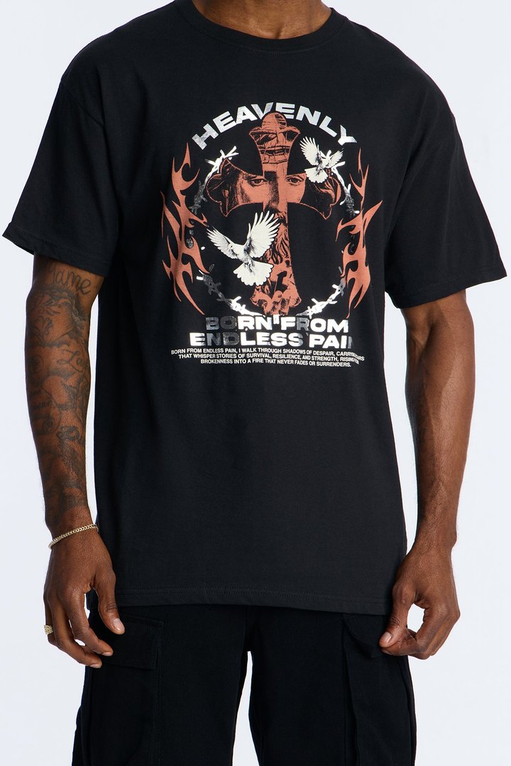 Heavenly Born Foil Print Short Sleeve Tee - Black