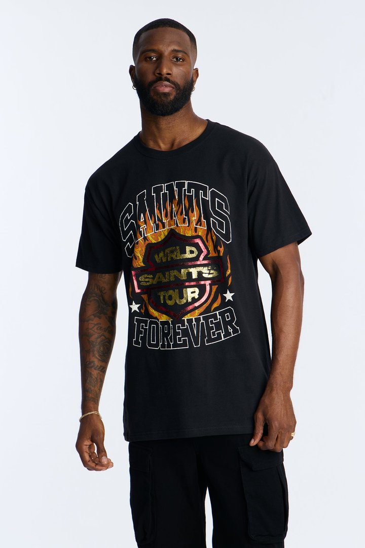 Saints Worldwide Foil Print Short Sleeve Tee - Black