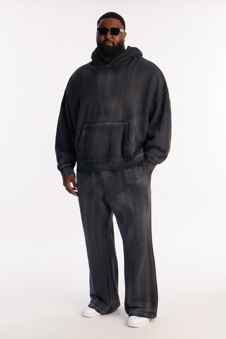 Acid Wash Oversized Heavyweight Hoodie - Black
