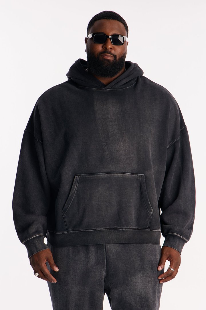 Acid Wash Oversized Heavyweight Hoodie - Black