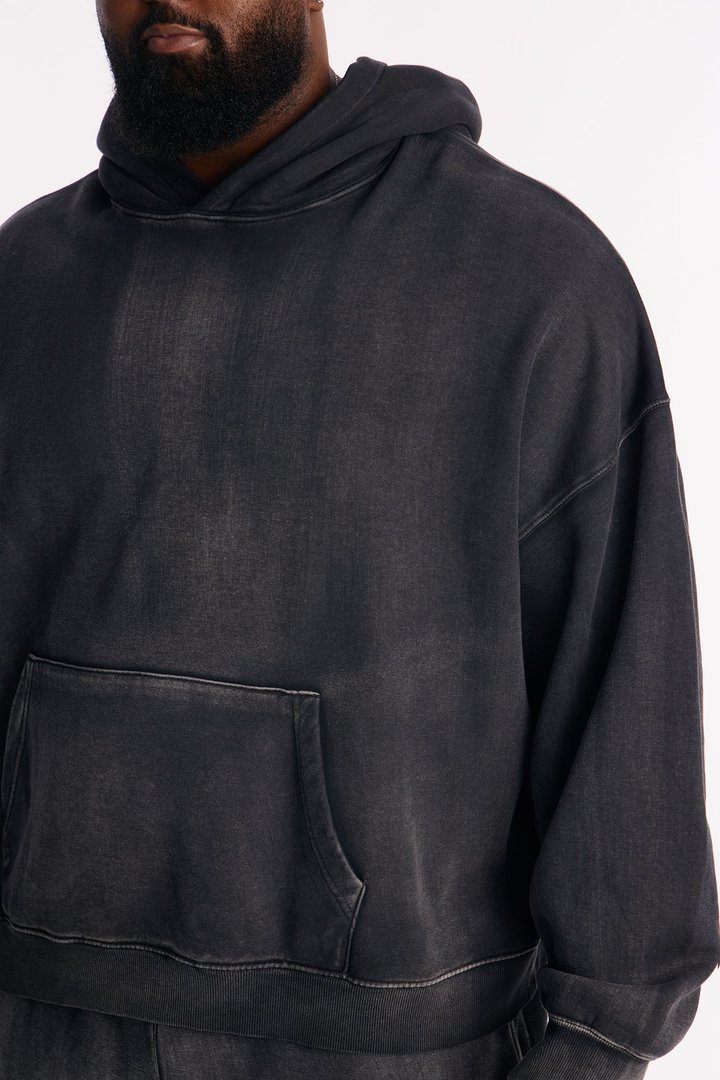 Acid Wash Oversized Heavyweight Hoodie - Black