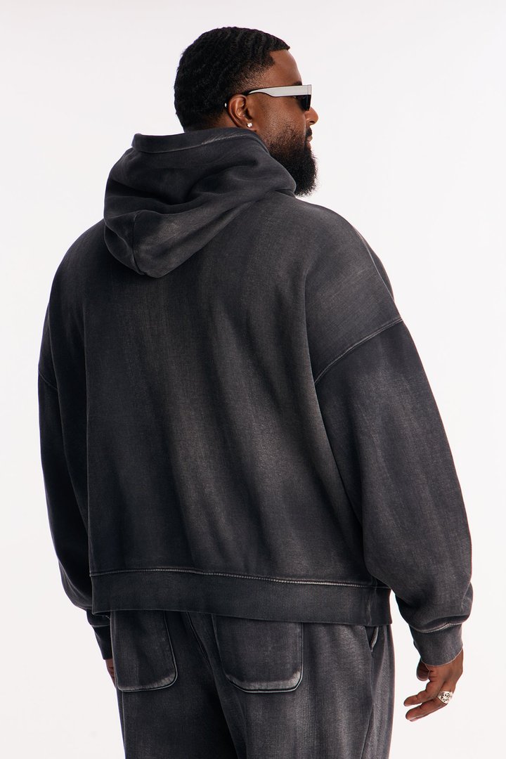 Acid Wash Oversized Heavyweight Hoodie - Black