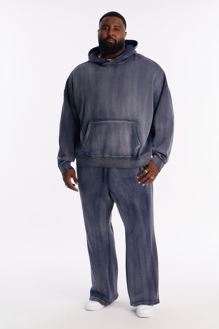 Acid Wash Heavyweight Slim Flare Sweatpants - Navy