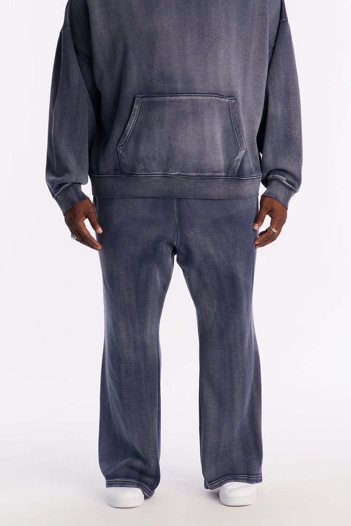 Acid Wash Heavyweight Slim Flare Sweatpants - Navy