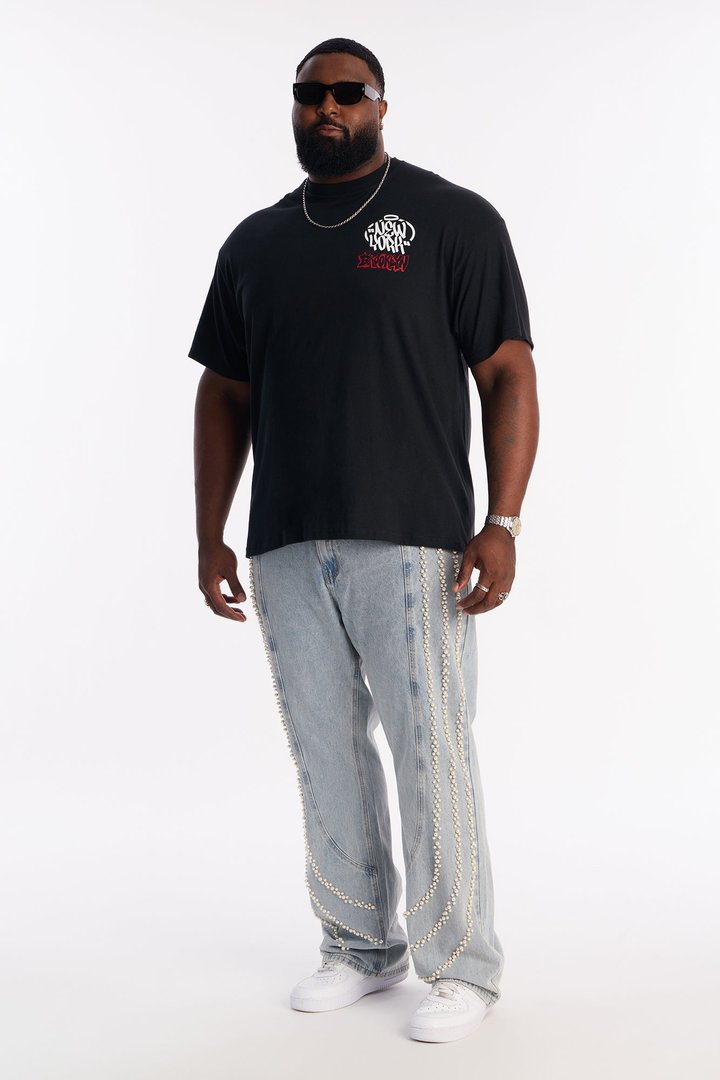 Stacked Slim Flare Pearl Stripe Jean - Light Wash