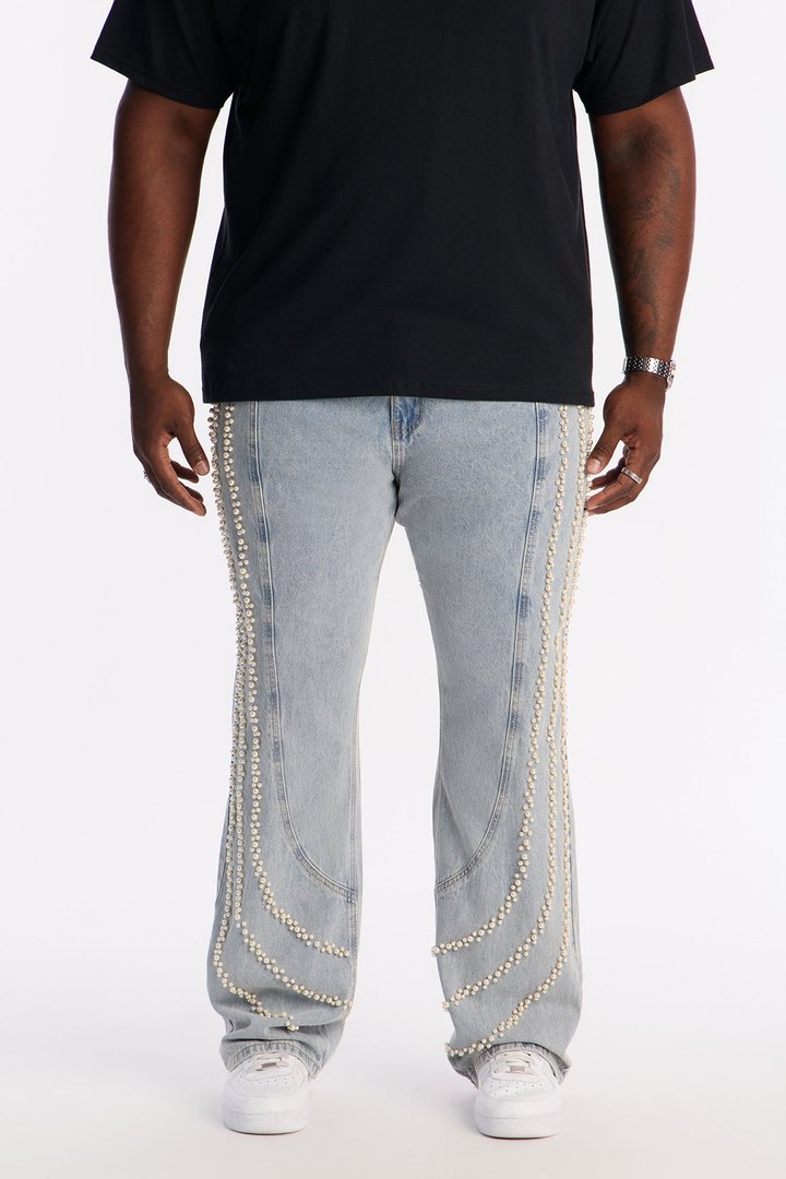 Stacked Slim Flare Pearl Stripe Jean - Light Wash