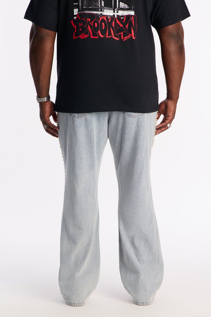 Stacked Slim Flare Pearl Stripe Jean - Light Wash
