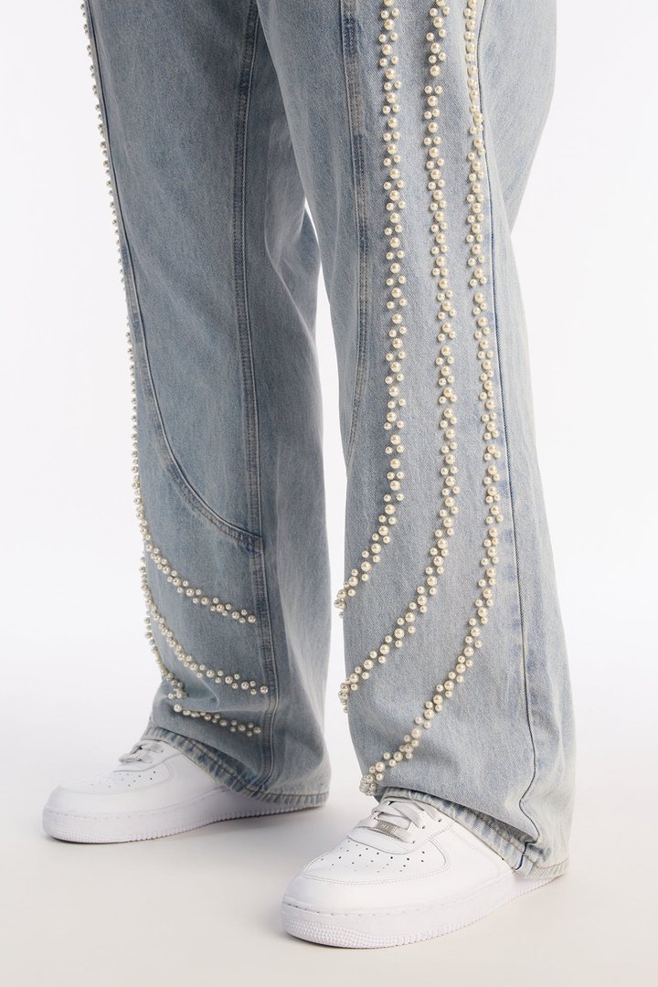 Stacked Slim Flare Pearl Stripe Jean - Light Wash