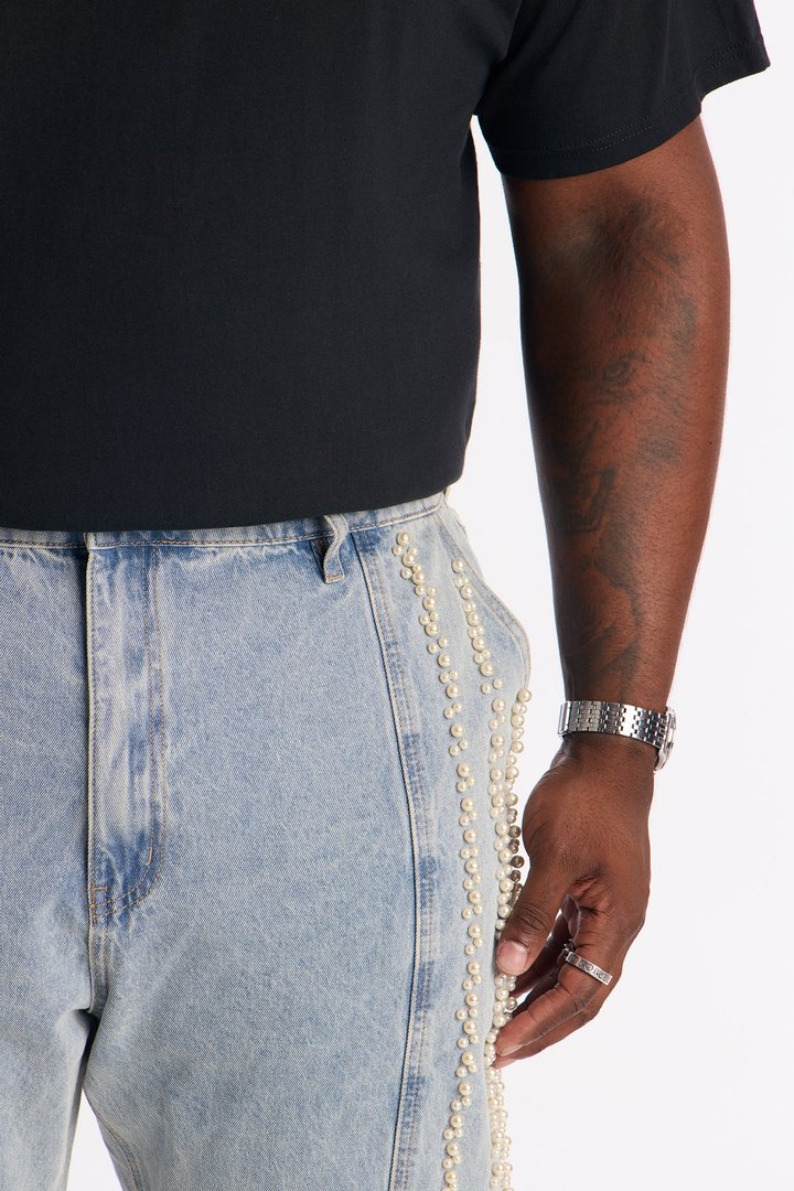 Stacked Slim Flare Pearl Stripe Jean - Light Wash