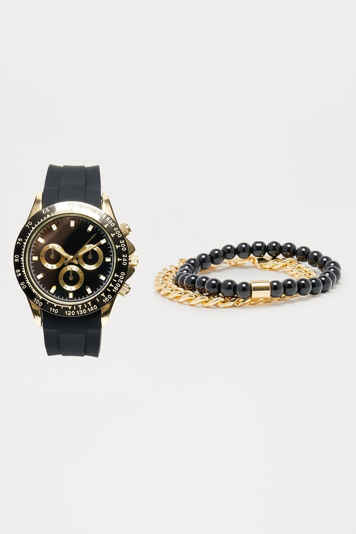 Sharp 3 Piece Boxed Jewelry Set - Black/Gold
