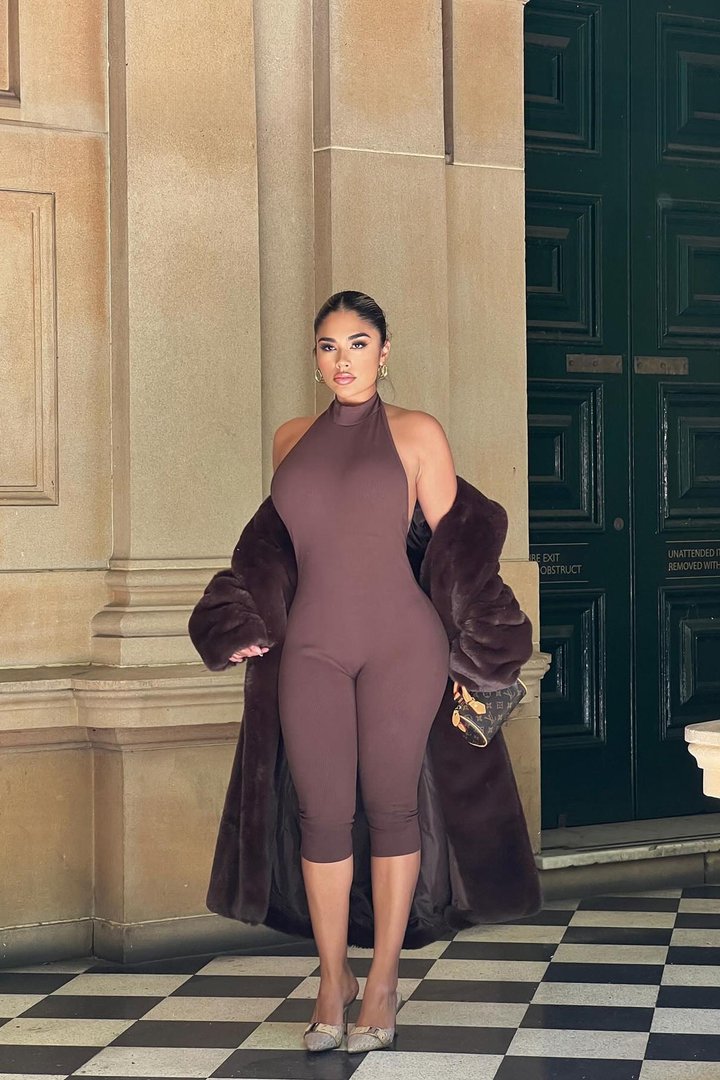 Cassandra Snatched Capri Jumpsuit - Chocolate