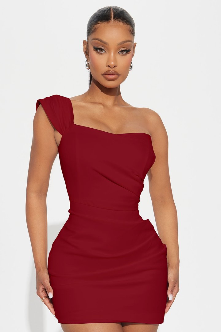 Isabella Removable Train Satin Mini Dress - Wine