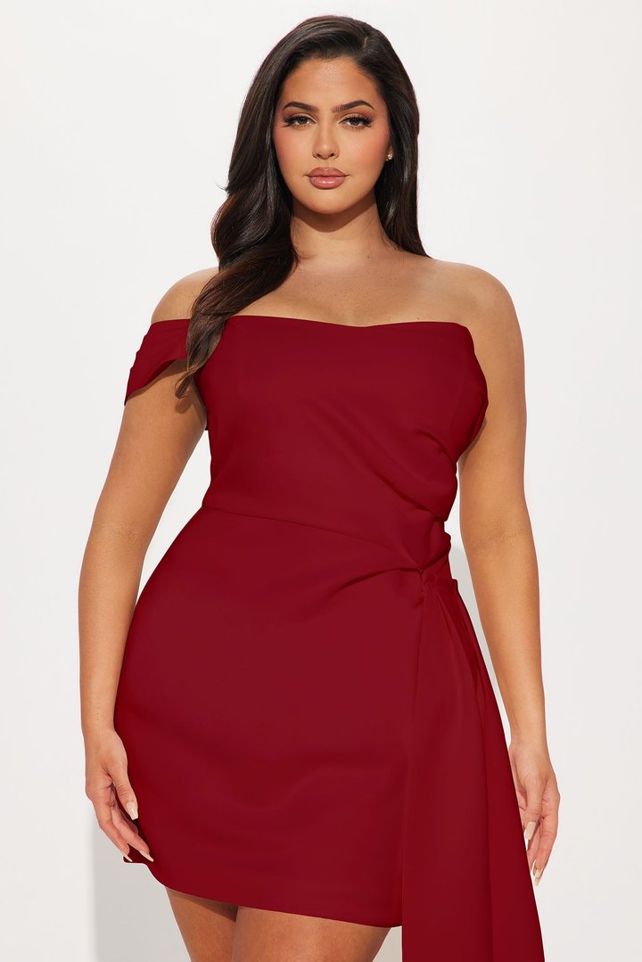 Isabella Removable Train Satin Mini Dress - Wine
