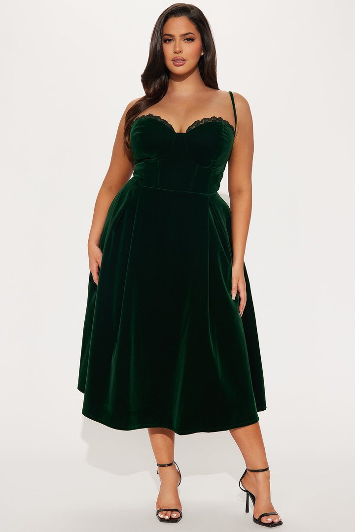 Julia Velvet Midi Dress - Hunter