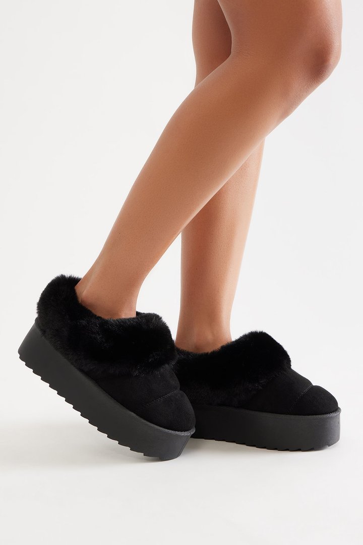 North Pole Fur Trim Booties - Black