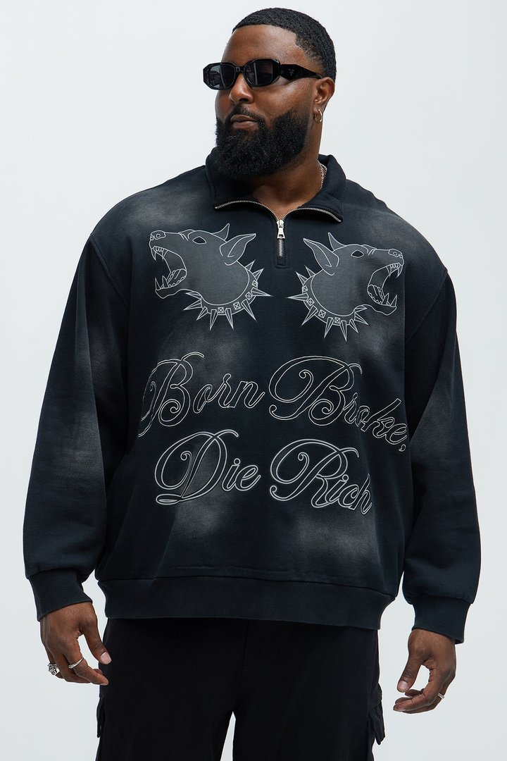 Tayson Die Rich Quarter Zip Sweatshirt - Black Wash