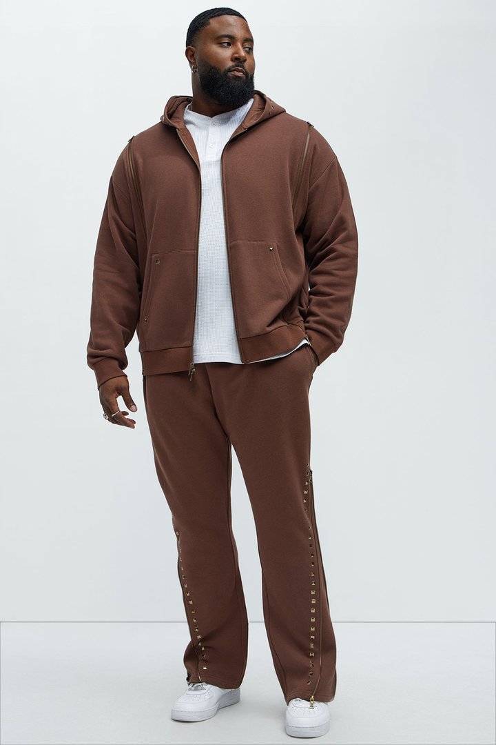 Tayson Sleaze Studded Zip Up Hoodie - Brown