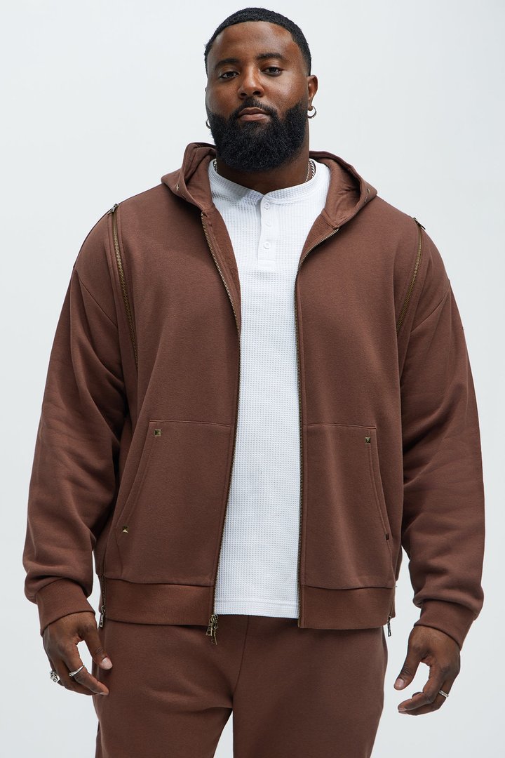 Tayson Sleaze Studded Zip Up Hoodie - Brown