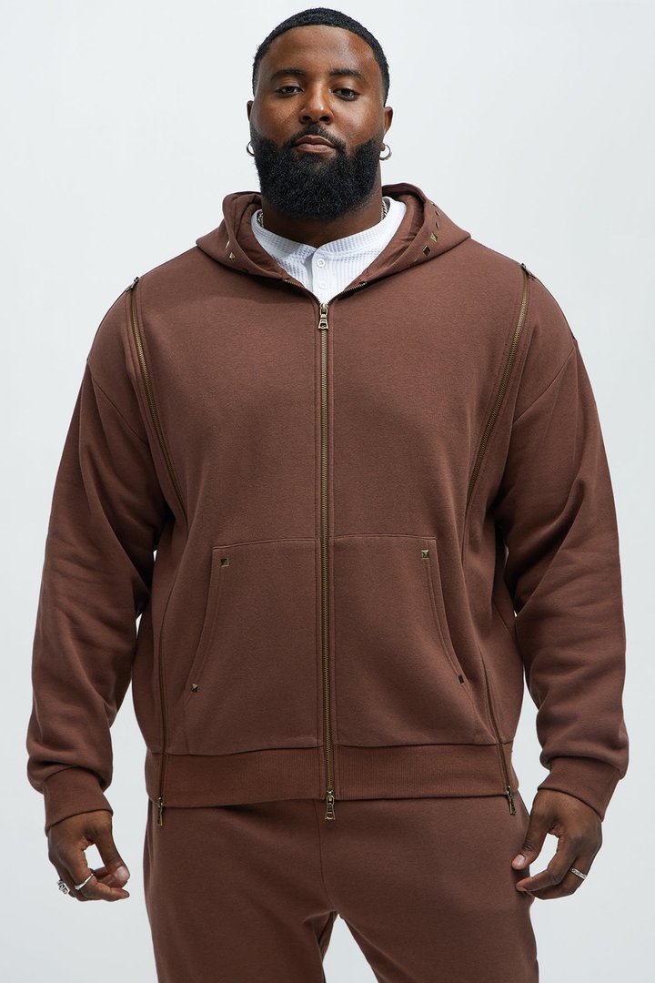 Tayson Sleaze Studded Zip Up Hoodie - Brown