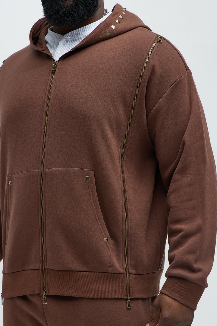 Tayson Sleaze Studded Zip Up Hoodie - Brown