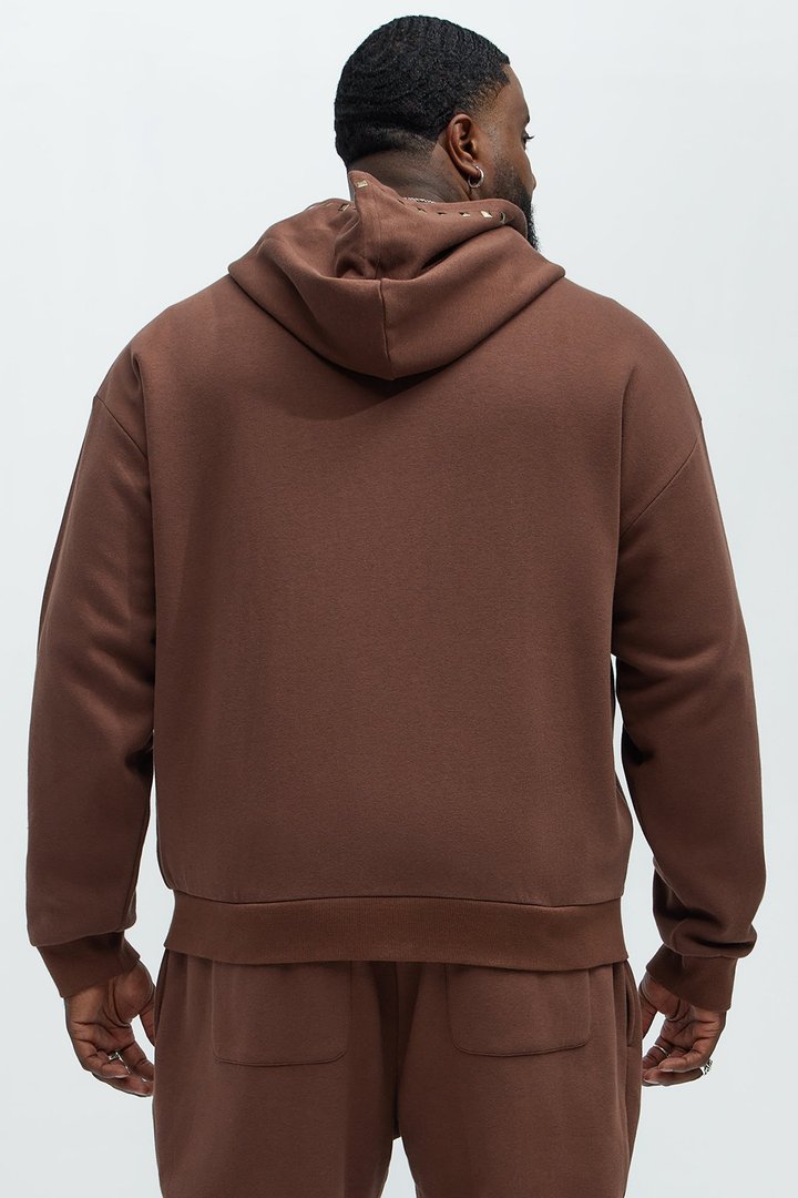 Tayson Sleaze Studded Zip Up Hoodie - Brown