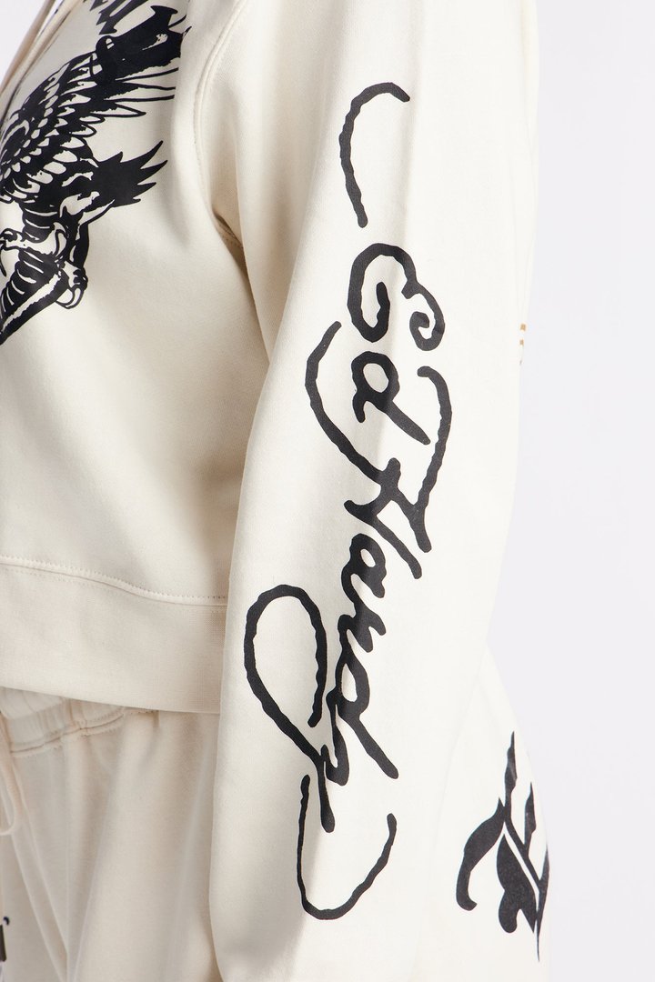 Ed Hardy Dragon Heart Zip Front Hoodie - Ivory
