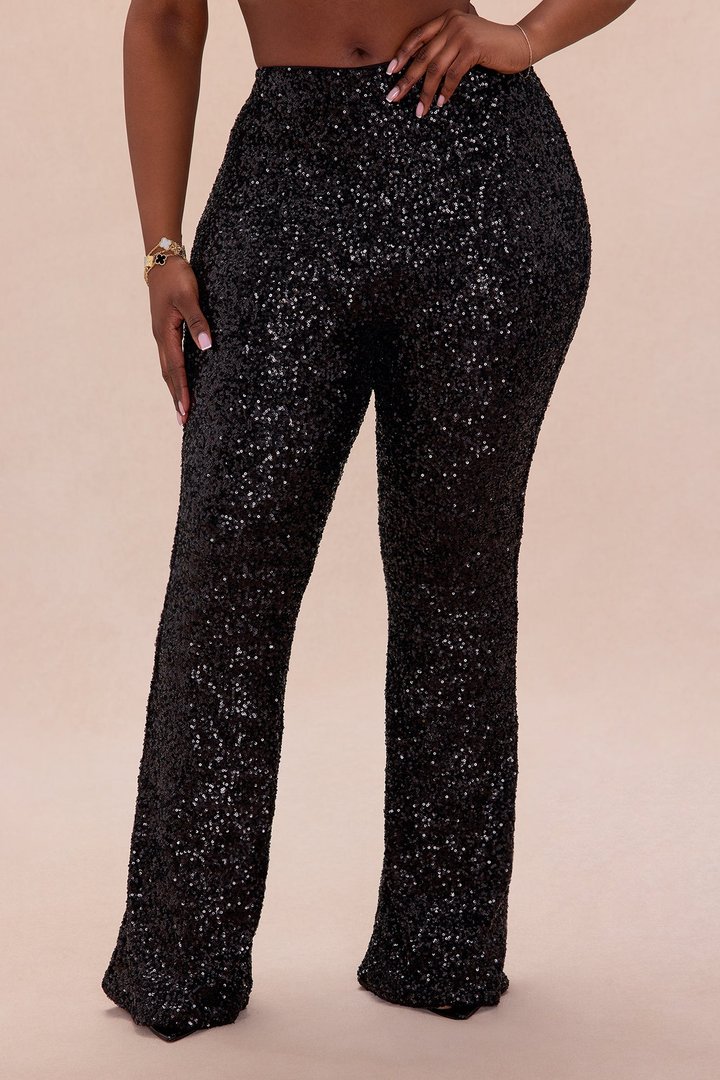 Azalea Sequin Flare Pant - Black