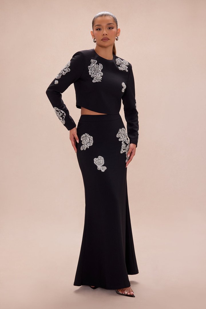 Monique Rhinestone Embellished Top - Black