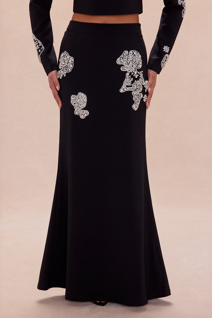 Monique Rhinestone Embellished Maxi Skirt - Black