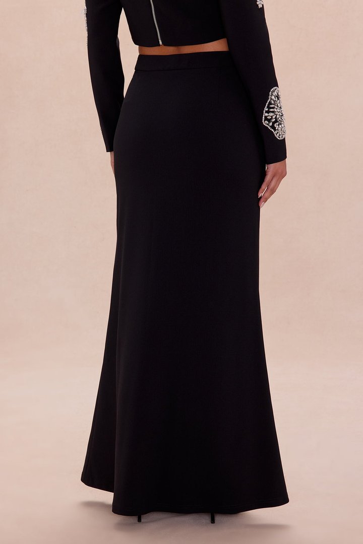 Monique Rhinestone Embellished Maxi Skirt - Black